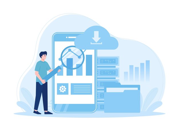 Ilustración plana del concepto de descarga de archivos de datos grandes