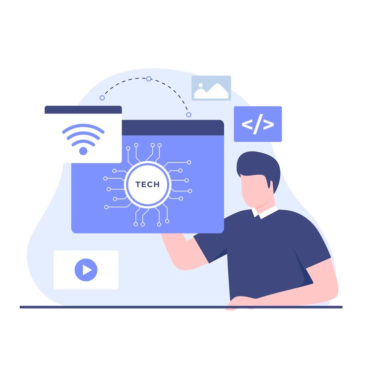 Vector ilustración plana del concepto de diseño de negocios y tecnología. ilustración para sitios web, páginas de destino, aplicaciones móviles, carteles y pancartas.