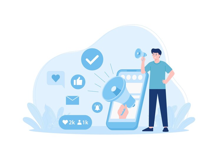 Vector ilustración plana del concepto de medios de promoción
