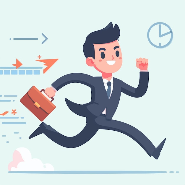 Ilustración plana del concepto de que el tiempo es dinero Hombre de negocios corriendo tras el tiempo