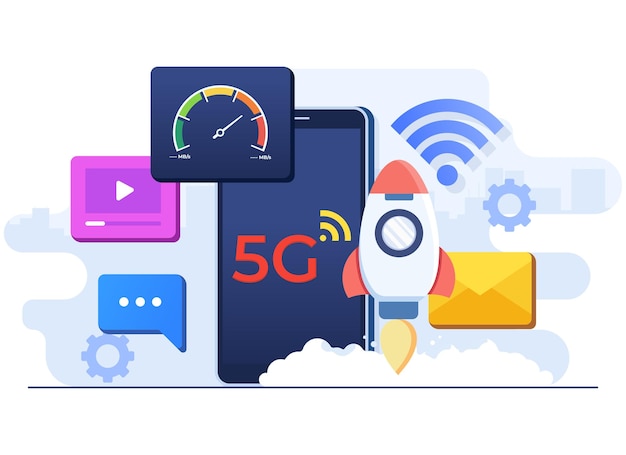 Ilustración plana del concepto de la tecnología de señal 5G