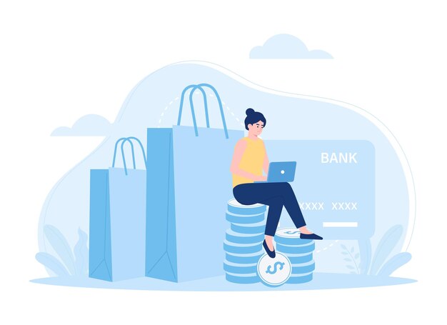 Ilustración plana del concepto de tendencia del método de pago de la tienda en línea