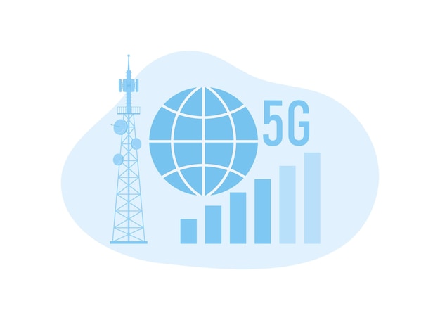 Ilustración plana del concepto de tendencia de red de señal 5G