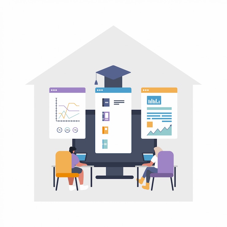 Vector ilustración plana de concepto de trabajo remoto - subcontratación global, trabajo en equipo. la gente está trabajando en el proyecto con archivos compartidos (gráficos, datos, archivos) en línea para compartir archivos en la nube.