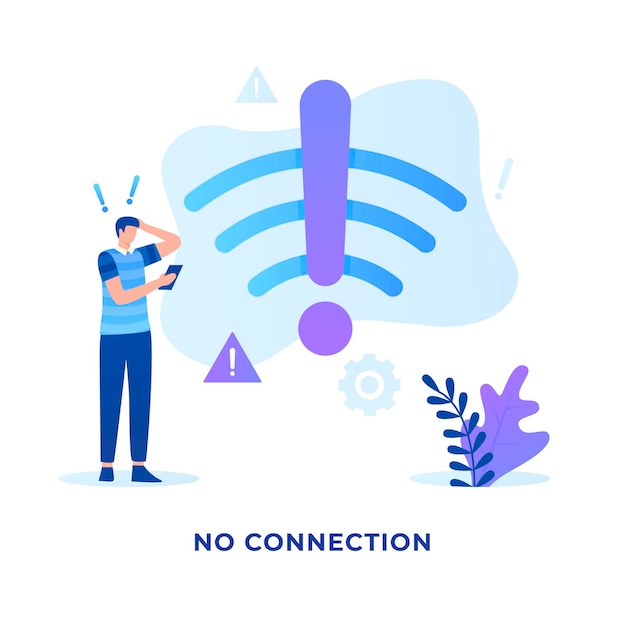 Ilustración plana concepto de wifi de señal no conectada para sitios web