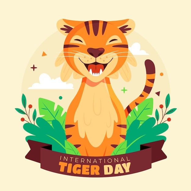 Ilustración plana para la conciencia del día internacional del tigre.