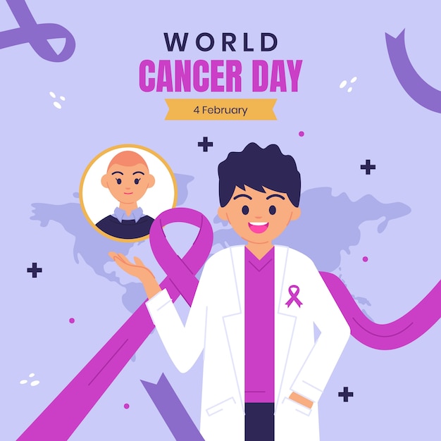 Vector ilustración plana para la conciencia del día mundial contra el cáncer.