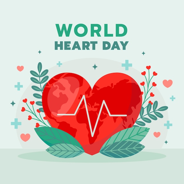 Vector ilustración plana para la conciencia del día mundial del corazón