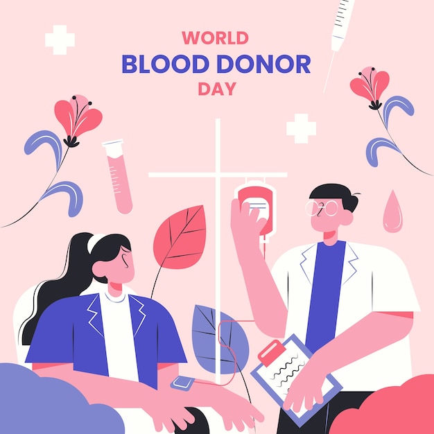 Vector ilustración plana para la conciencia del día mundial del donante de sangre