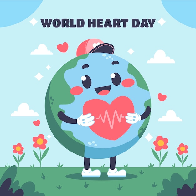 Ilustración plana para la concienciación del Día Mundial del Corazón