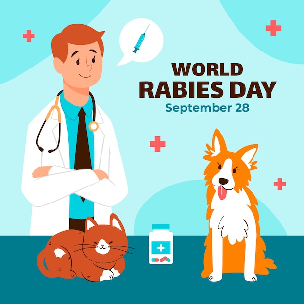 Ilustración plana para la concientización sobre el día mundial de la rabia