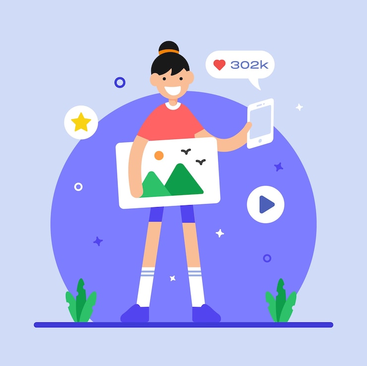 Vector una ilustración plana de contenido viral de redes sociales.