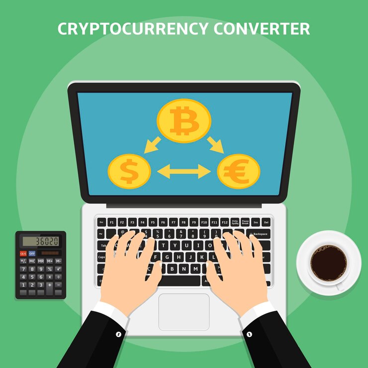 Vector ilustración plana del convertidor de criptomonedas