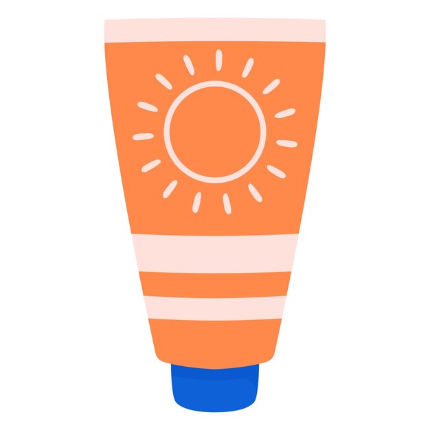 Ilustración plana de crema solar en tubo aislada sobre un fondo blanco