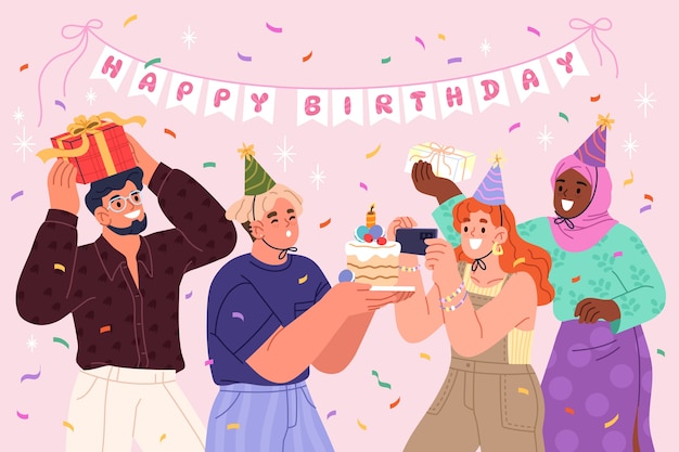 Ilustración plana de cumpleaños