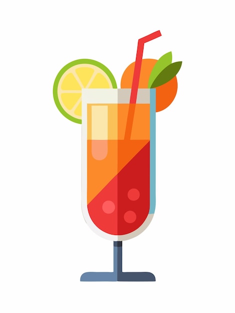 Ilustración plana de un delicioso cóctel sobre un fondo blanco