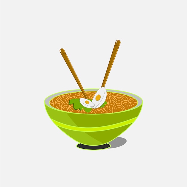Ilustración plana de deliciosos fideos en un diseño de tazón