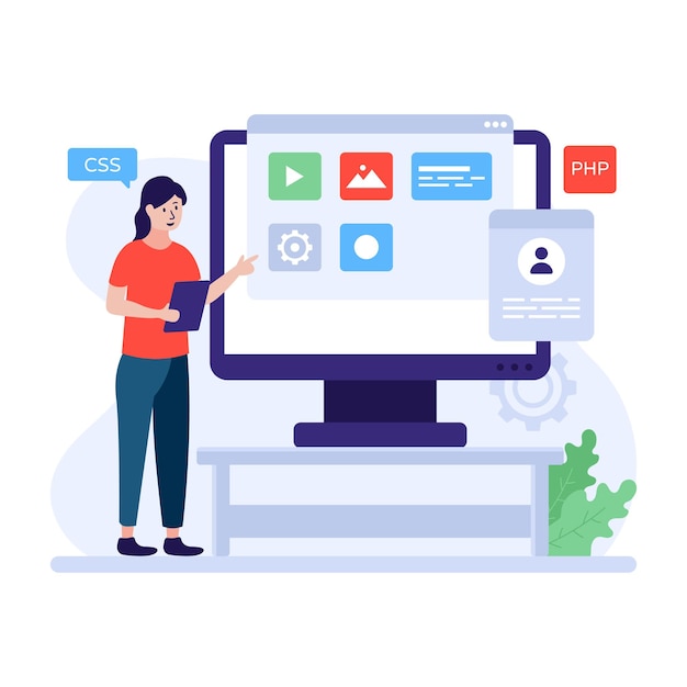 Ilustración plana de desarrolladora de desarrollo web