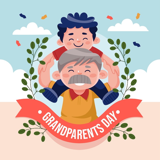 Vector ilustración plana del día de los abuelos con abuelo y nieto