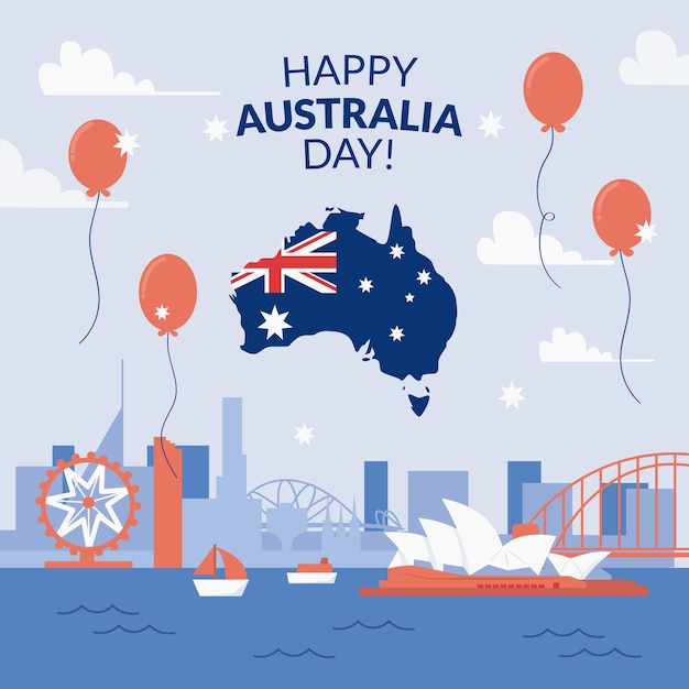 Ilustración plana del día de australia con globos