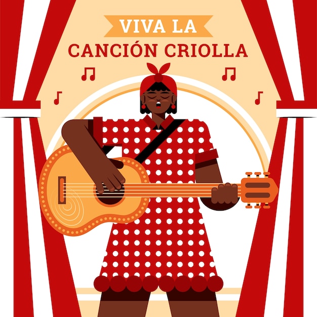 Vector ilustración plana del día de la canción criolla.