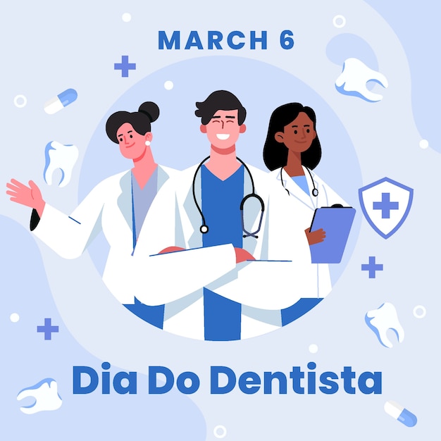 Ilustración plana dia do dentista