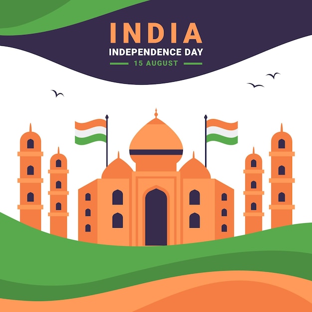 Ilustración plana del día de la independencia de india