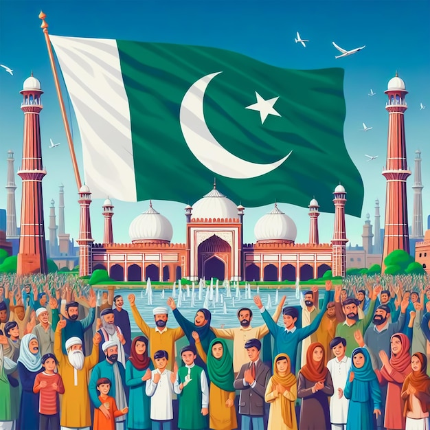 Vector ilustración plana del día de la independencia de pakistán