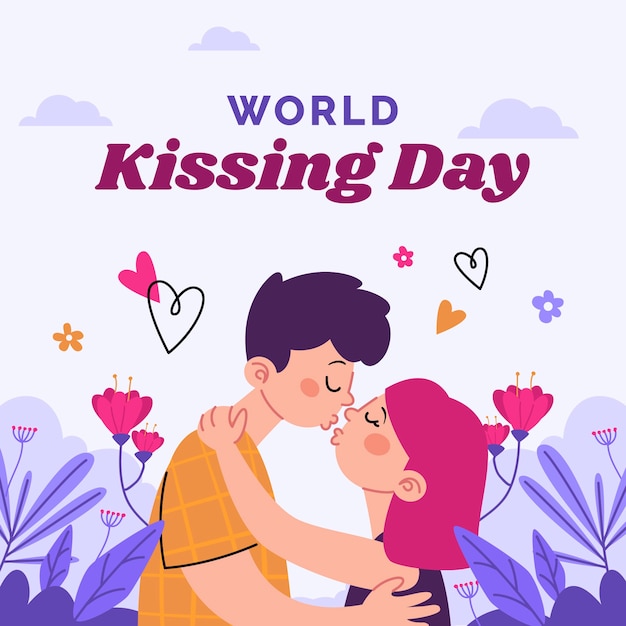 Ilustración plana del día internacional del beso