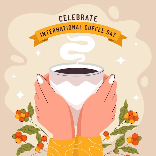Ilustración plana del día internacional del café