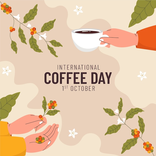 Ilustración plana del día internacional del café