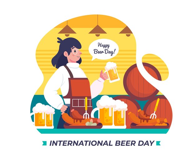 Ilustración plana del día internacional de la cerveza
