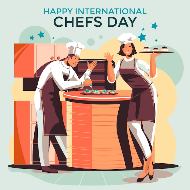 Ilustración plana del día internacional de los chefs