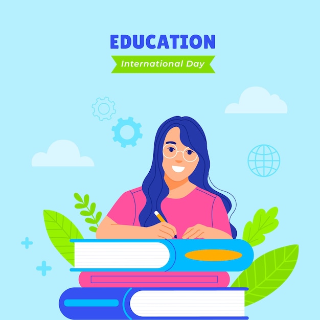 Vector ilustración plana para el día internacional de la educación.