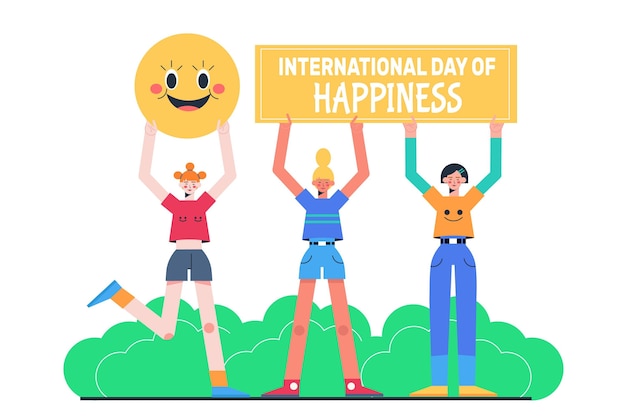 Ilustración plana del día internacional de la felicidad