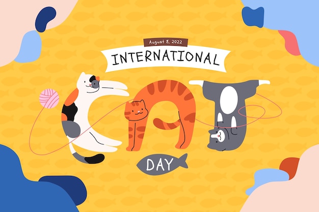 Ilustración plana del día internacional del gato