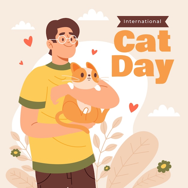 Ilustración plana del día internacional del gato