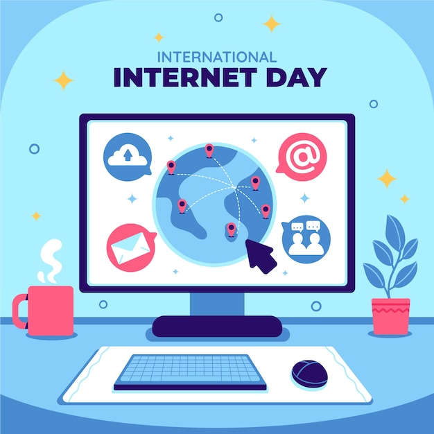 Ilustración plana del día internacional de internet.