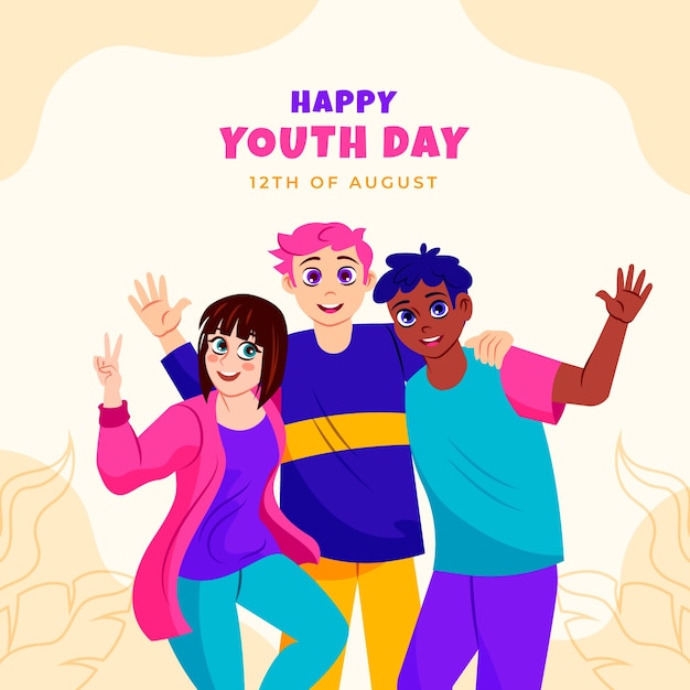 Vector ilustración plana para el día internacional de la juventud.