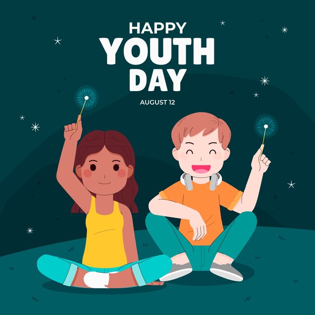 Ilustración plana para el día internacional de la juventud.