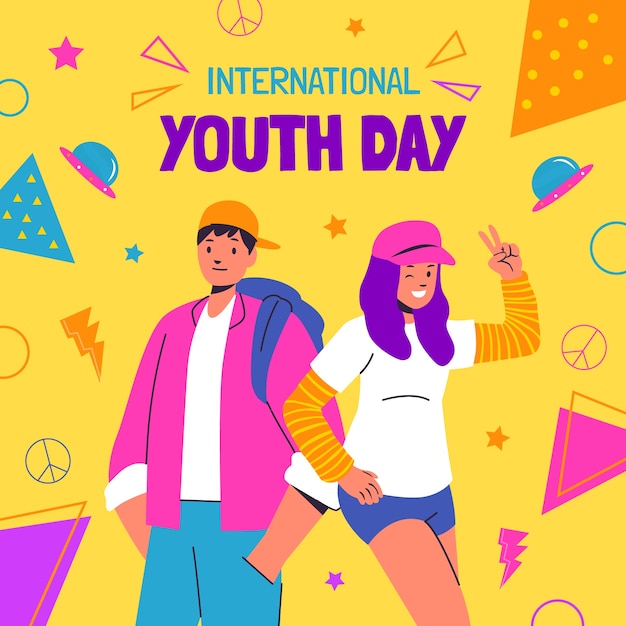 Ilustración plana del día internacional de la juventud