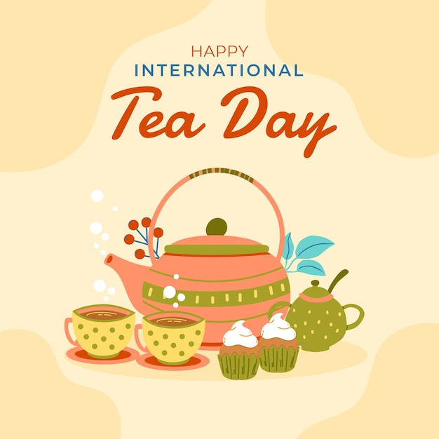 Ilustración plana del día internacional del té