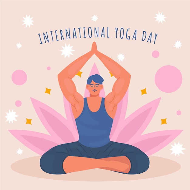 Ilustración plana del día internacional del yoga