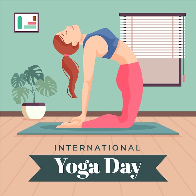 Ilustración plana para el día internacional del yoga