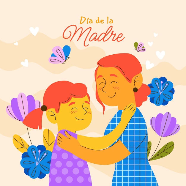 Ilustración plana del día de la madre en español