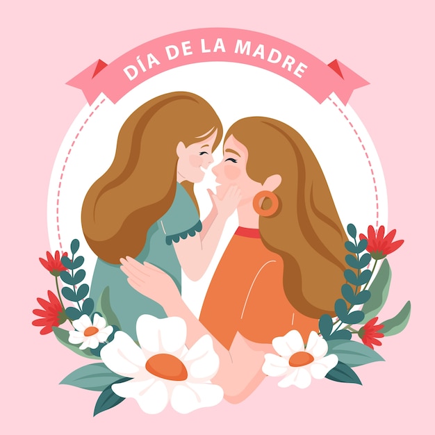Ilustración plana del día de la madre en español