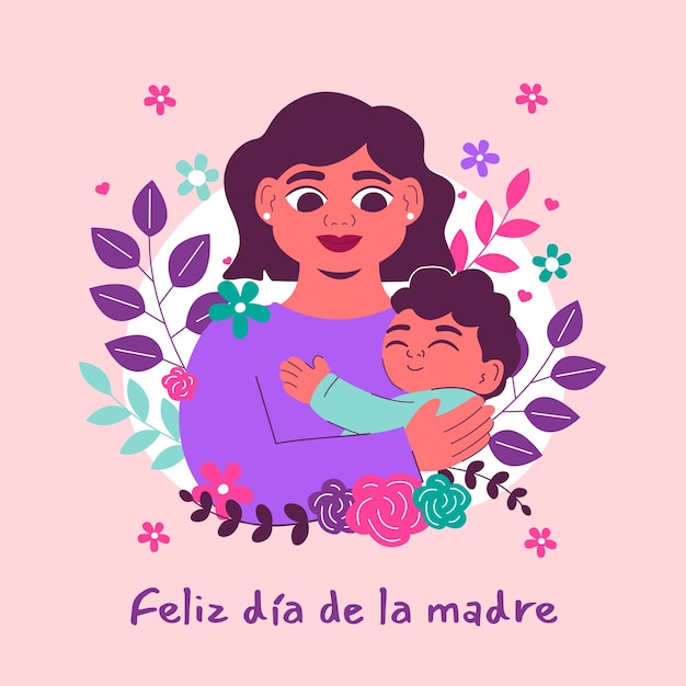 Ilustración plana del día de la madre en español