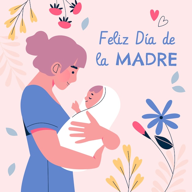 Ilustración plana del día de la madre en español