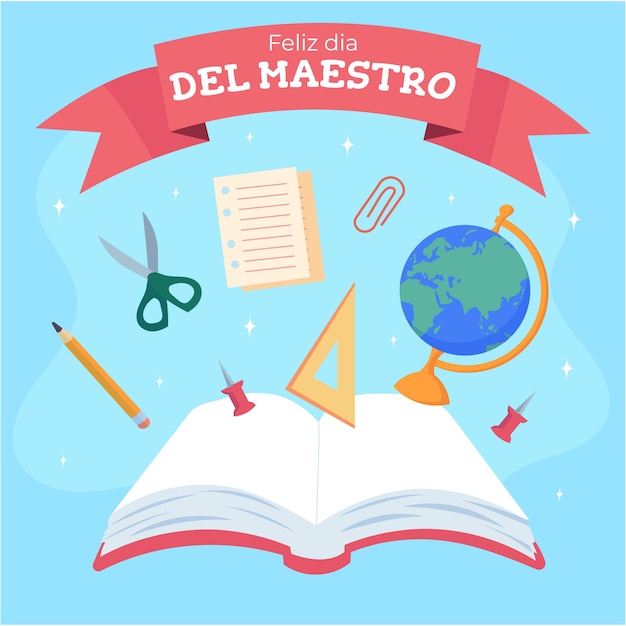 Vector ilustración plana del día del maestro en español.