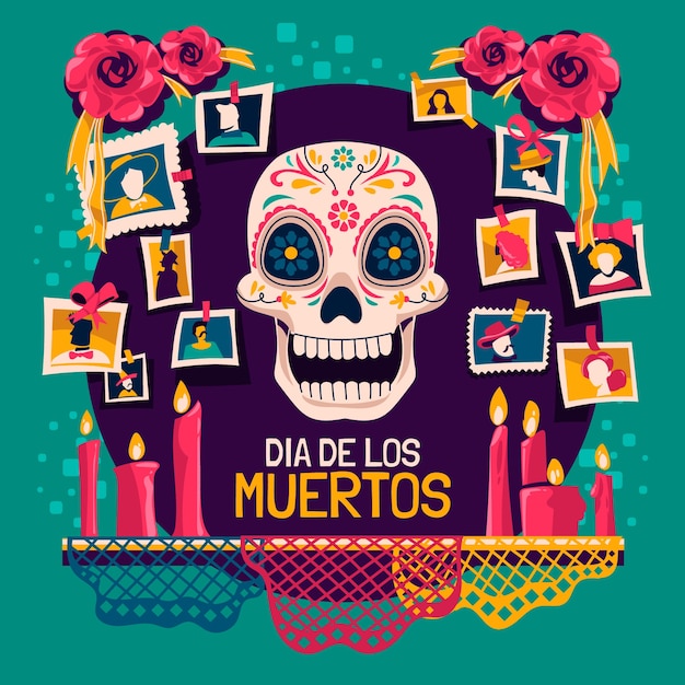 Vector ilustración plana dia de muertos